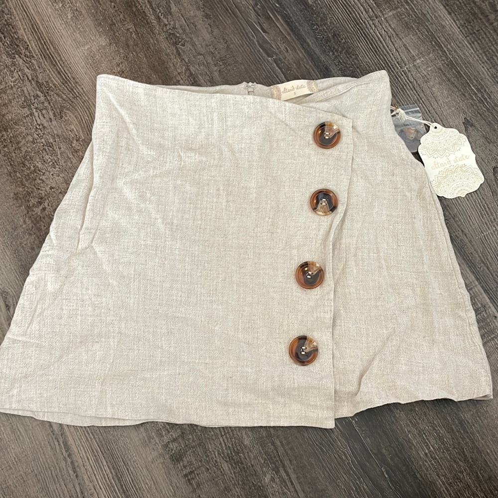 Tan wrap button front mini skirt NWT